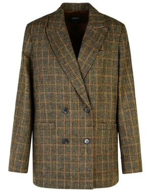 A.P.C. 'lucy' Brown Virgin Wool Blazer - Green