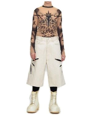 Kusikohc Origami Cut Out Distressed Denim Shorts - Natural