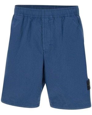 Stone Island Elasticated-Waist Logo Patch Shorts - Blue