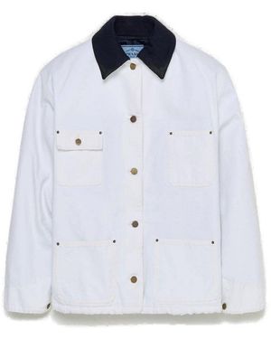 Prada Long-sleeved Button-up Distressed Jacket - Blue