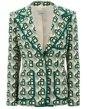 CASABLANCA Embroidered Cotton Blend Blazer - Green