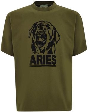 Aries Logo Printed Crewneck T-Shirt - Green