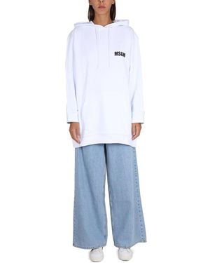 MSGM Oversized Sweatshirt With Drawstring Hood And Logo Print - Blue