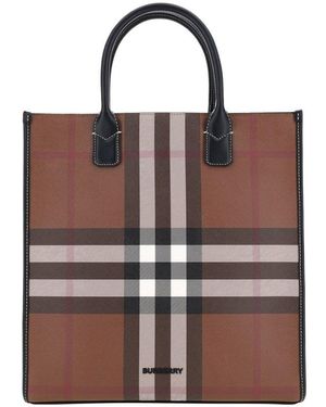 Burberry Denny Checked Tote Bag - Brown