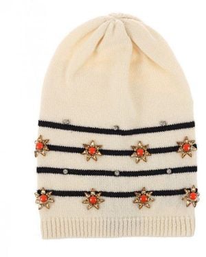 Gucci Floral Embellished Knitted Beanie - Natural