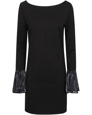 STAUD Boat Neck Flared Cuff Mini Dress - Black