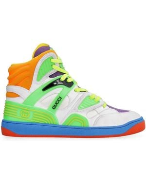 Gucci Basket Faux-leather And Mesh High-top Trainers - Multicolour