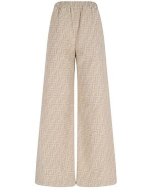 Fendi 'Ff' Denim Palazzo Trousers - Natural
