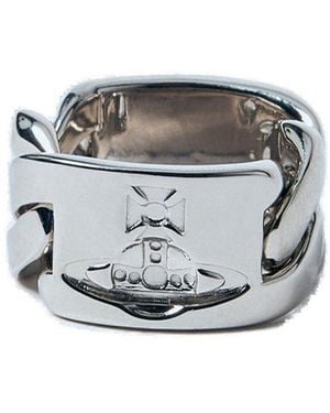 Vivienne Westwood Orb Engraved Chained Ring - Grey