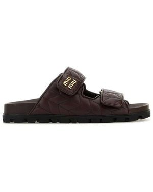 Miu Miu Quilted Slip-On Sandals - Brown