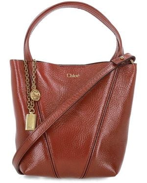 Chloé Spin Logo Printed Small Tote Bag - Red
