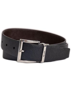 Prada Logo-Engraved Buckle Belt - Black