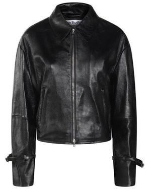 Acne Studios Zip-Up Leather Jacket - Black