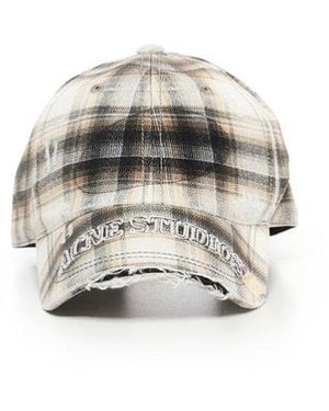 Acne Studios Logo Embroidered Checked Cap - White