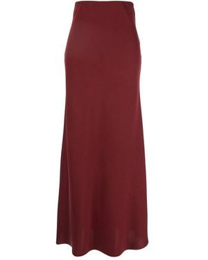Plain Long Skirt With Volant Hem Detail - Red