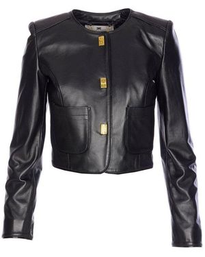 Elisabetta Franchi Crewneck Cropped Jacket - Black