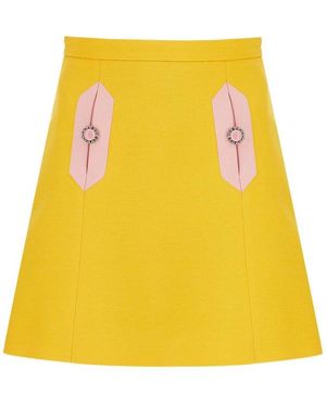 Valentino Button Embellished A-Line Skirt - Yellow