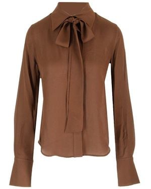 Equipment Bow Tie Long Sleeve Top - Brown