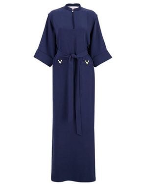 Valentino Cady Couture Vgold Belted Gown - Blue
