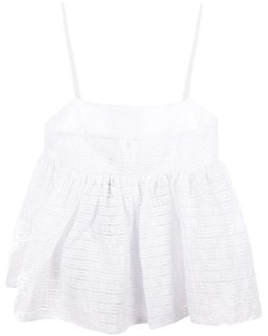 Cecilie Bahnsen Ruffle-Detail Spaghetti Straps Top - White