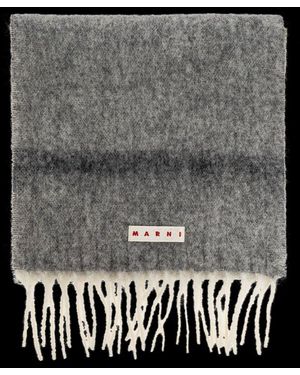 Marni Logo Patch Fringed Scarf - Black