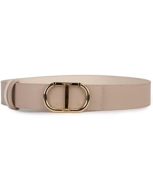 Twinset Logo Buckled Reversible Leather Belt - Natural