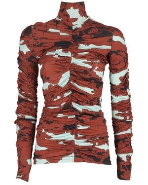 Colville Abstract-Printed Ruched Long Sleeved Top - Red