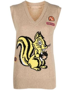 Cormio Nicole Squirrel Motif Intarsia Vest - Natural