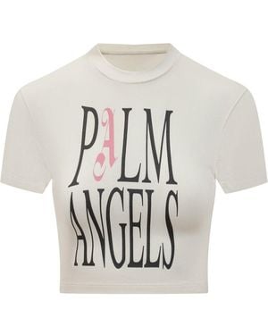 Palm Angels Logo Printed Cropped T-Shirt - White