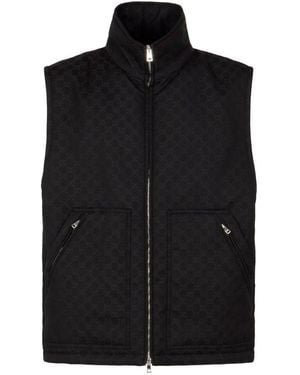 Gucci Monogrammed Zip-Up Padded Vest - Black