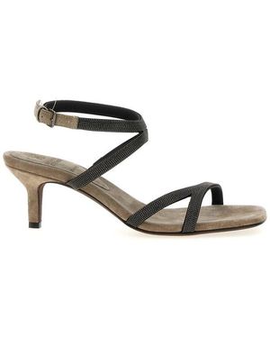 サンダル・ミュール BRUNELLO CUCINELLI SANDAL CITY GREY WITH PRECIOUS STRAPS Brunello Cucinelli Sandal City Grey with Precious Straps