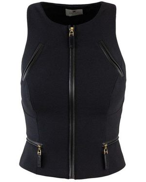 Elisabetta Franchi Zip Detailed Double-Layer Crêpe Top - Black