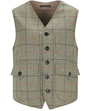 Fortela Checked V-neck Buttoned Vest - Green