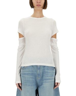 Helmut Lang Slashed Shrunken T-Shirt - White