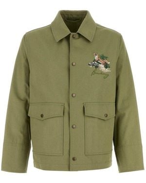Burberry Fox Logo Embroidered Press-Stud Jacket - Green