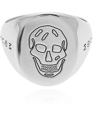McQueen Signet Ring With Engraved Logo - White