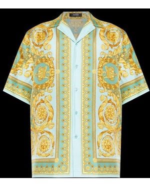 Versace Barocco-Printed Short-Sleeved Shirt - Black