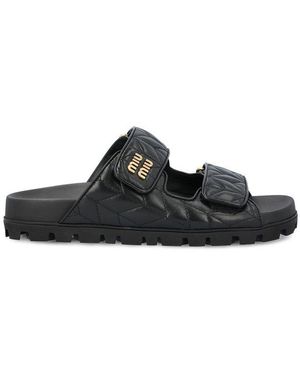【MIU MIU】MATELASSE SANDALS Miu Miu Matelassé logo-plaque Sandals | Neutrals | FARFETCH