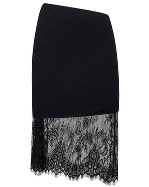 The Attico Jersey And Lace Asymmetric Midi Skirt - Black