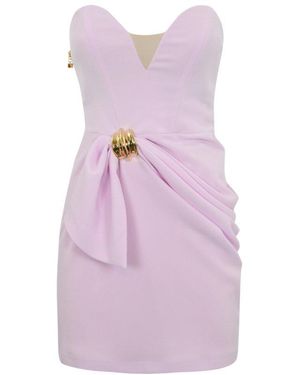 Elisabetta Franchi Macro Bow Flowing Strapless Dress - Purple