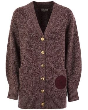 Elisabetta Franchi Logo-patch Knitted Cardigan - Brown