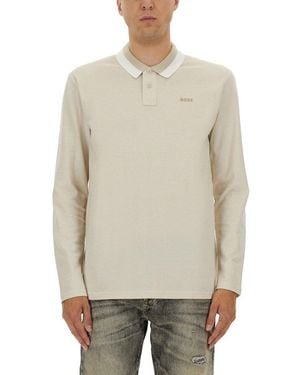 BOSS Long-Sleeved Polo Shirt - Natural
