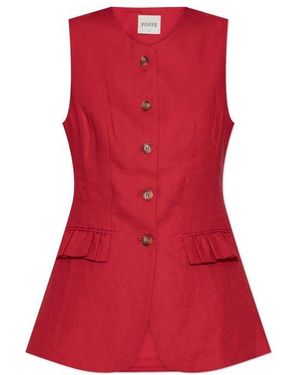 Posse Buttoned Peplum Detail Top - Red