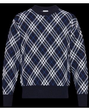 Burberry Checked Knitted Crewneck Jumper - Black