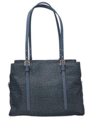 Borbonese Logo Plaque Medium Shopping Bag - Blue