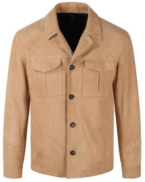 Tagliatore Suede Lambskin Overshirt Jacket With Classic Lapel - Natural