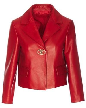 Valentino Logo Plaque Cropped Jacket - Red