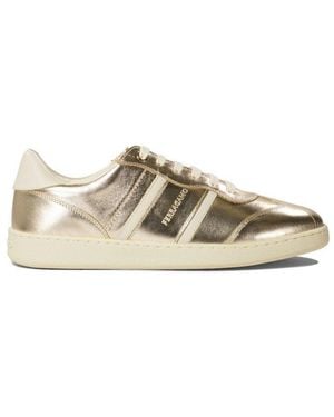 Ferragamo Logo Embessed Lace-up Trainers - Metallic