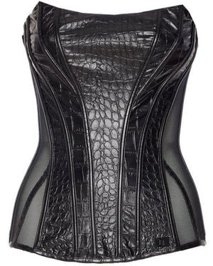 Elisabetta Franchi Printed Texture And Tulle Top - Black
