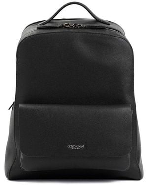 Giorgio Armani Logo Stamp Zip-Up Backpack - Black